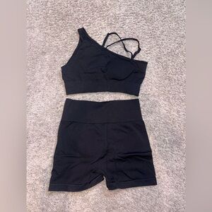 Black One-Shoulder Sports Bra and Shorts Set